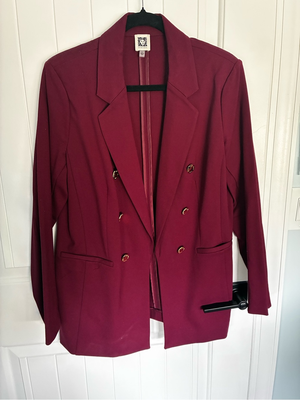 Anne Klein Burgundy Double-Breasted Blazer with Gold Buttons